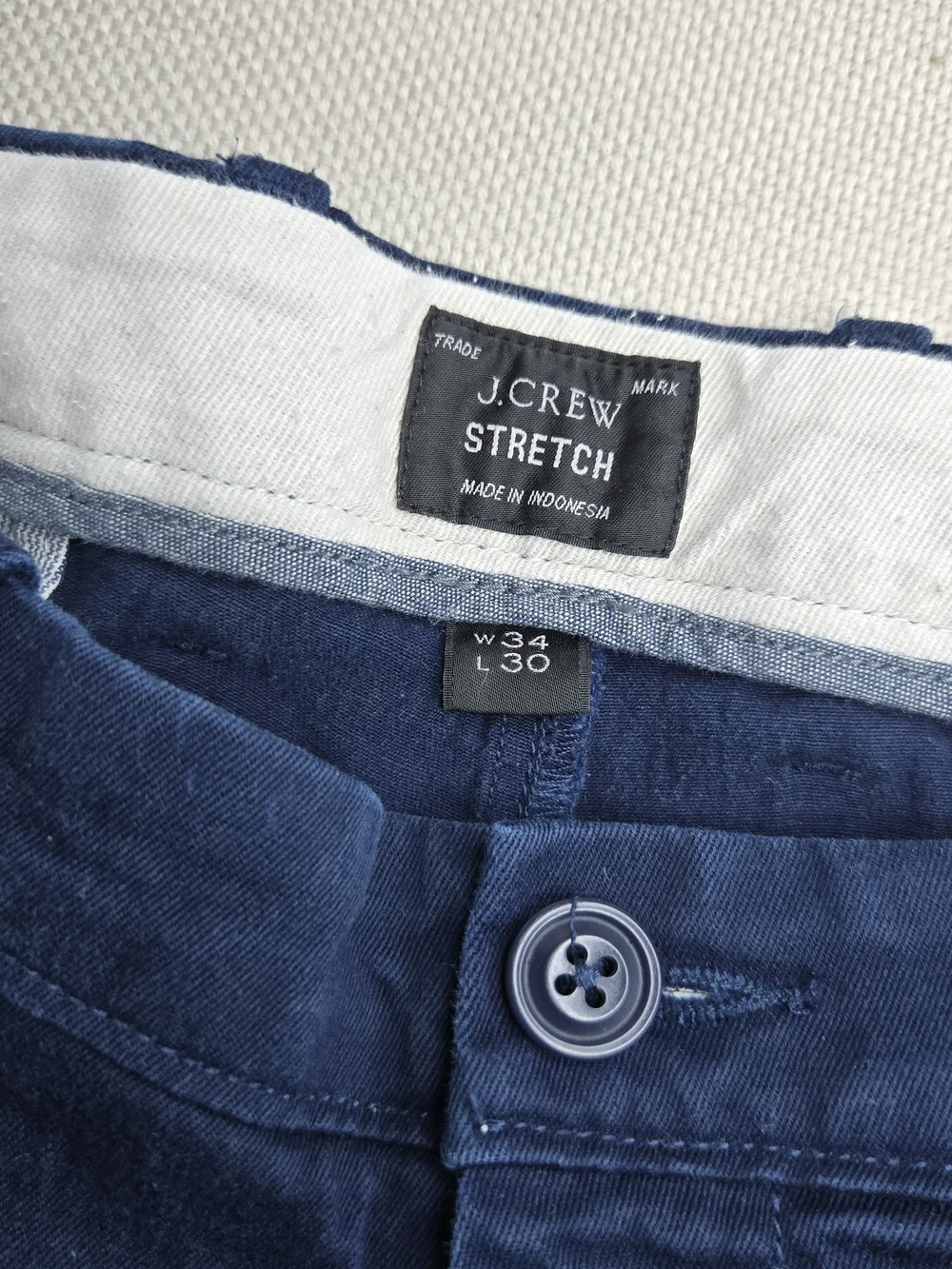 J. Crew Stretch Men's 34 x 30 Blue Flat Front Chino Pants Classic Preppy